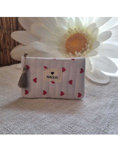 Pochette Blanche Femme - Imprimé Cœurs - Ecusson AMOUR