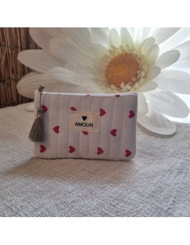 Pochette Blanche Femme - Imprimé Cœurs - Ecusson AMOUR