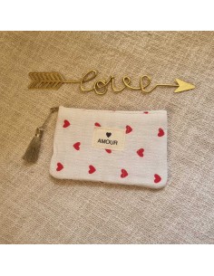 Pochette Blanche Femme - Imprimé Cœurs - Ecusson AMOUR 2