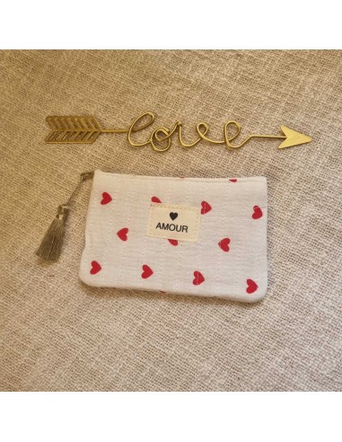 Pochette Blanche Femme - Imprimé Cœurs - Ecusson AMOUR