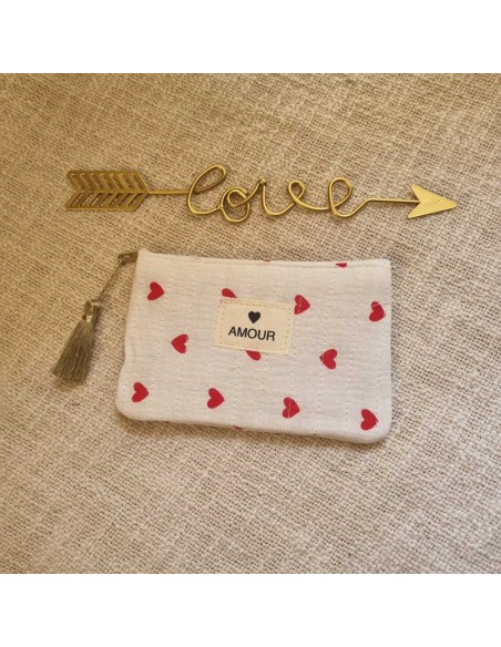 Pochette Blanche Femme - Imprimé Cœurs - Ecusson AMOUR