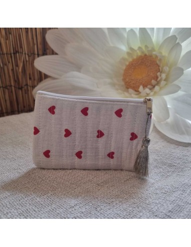 Pochette Blanche Femme - Imprimé Cœurs - Ecusson AMOUR