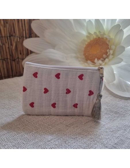 Pochette Blanche Femme - Imprimé Cœurs - Ecusson AMOUR