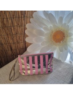 Grande Pochette Imperméable à Rayures avec Zip et Lanière de Portage