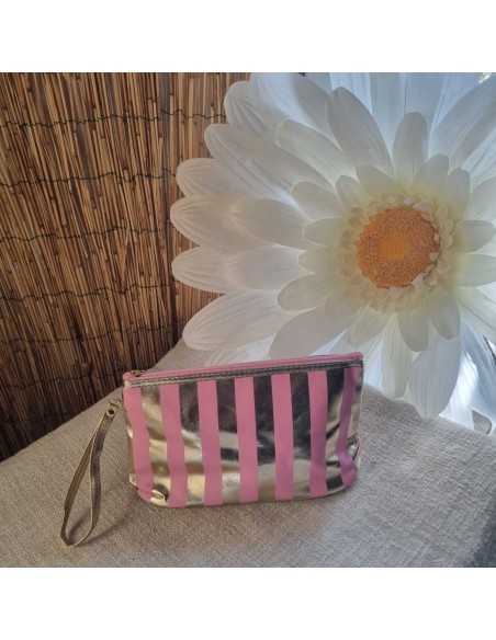 Grande Pochette Imperméable à Rayures avec Zip et Lanière de Portage