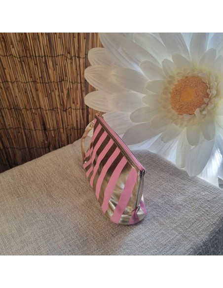 Grande Pochette Imperméable à Rayures avec Zip et Lanière de Portage