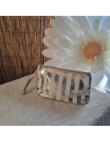 Grande Pochette Imperméable à Rayures avec Zip et Lanière de Portage