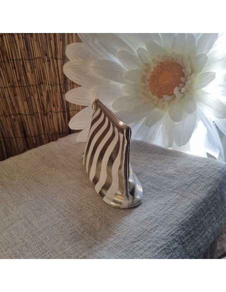 Grande Pochette Imperméable à Rayures avec Zip et Lanière de Portage