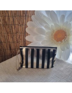 Grande Pochette Imperméable à Rayures avec Zip et Lanière de Portage