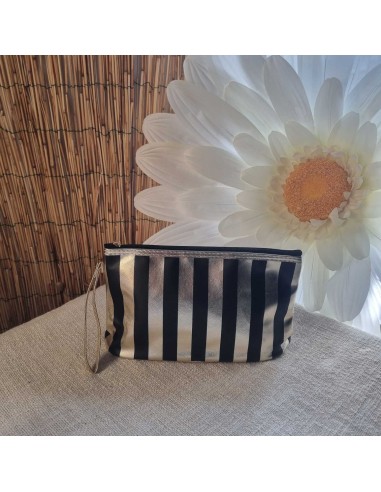 Grande Pochette Imperméable à Rayures avec Zip et Lanière de Portage