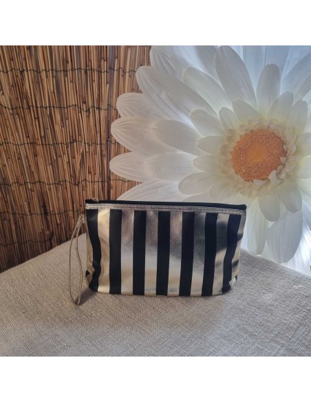 Grande Pochette Imperméable à Rayures avec Zip et Lanière de Portage