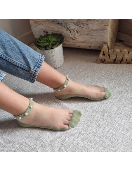 Mi-chaussettes Fines à Perles Blanches - Accessoires féminin chic