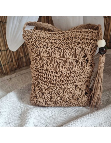 Sac Bandoulière Femme - Effet Paille Tressée - Style Bohème Chic