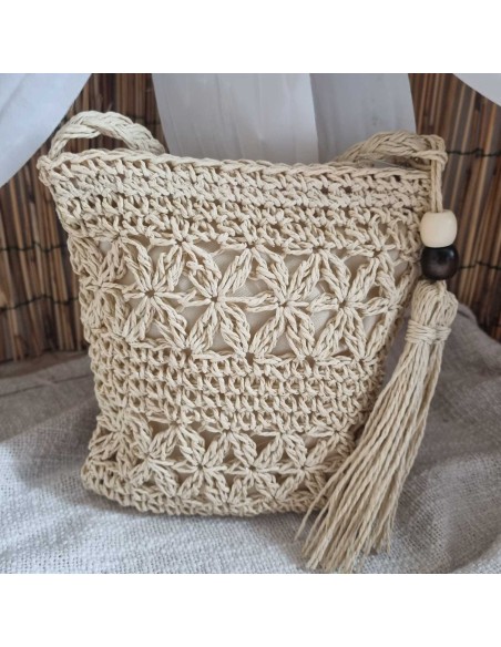 Sac Bandoulière Femme - Effet Paille Tressée - Style Bohème Chic