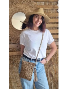 Sac Bandoulière Femme - Effet Paille Tressée - Style Bohème Chic