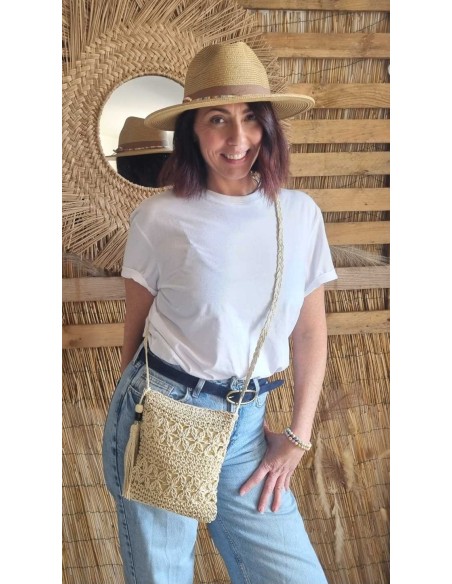 Sac Bandoulière Femme - Effet Paille Tressée - Style Bohème Chic
