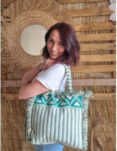 Sac Bohème en Coton Rayé Perlé - Fourre-tout Léger et Tendance