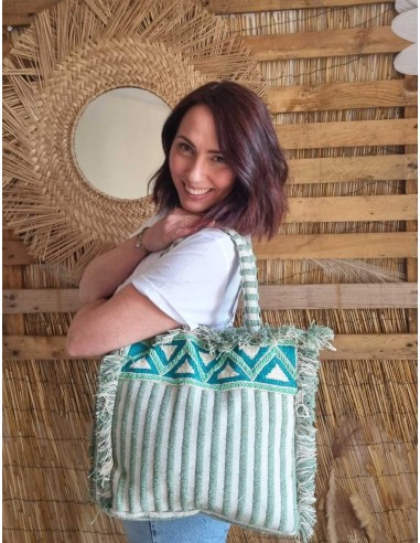 Sac Bohème en Coton Rayé Perlé - Fourre-tout Léger et Tendance