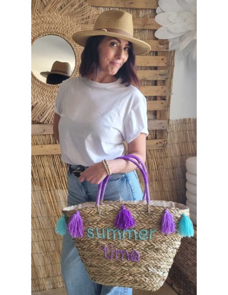Sac en Paille Femme - SUMMER TIME - avec Pompons Décoratifs - Style estival Bohème