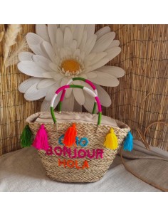 Sac en Paille Femme - CIAO BONJOUR HOLA - avec Pompons Décoratifs - Style estival Bohème 2